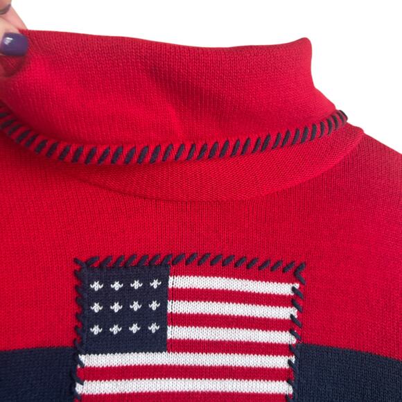 VTG Austin Clothing Women Sweater L Cowl Neck Knitted American Flag Patriotic - Picture 6 of 12
